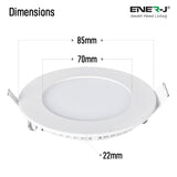 3W Recessed Round LED Mini Panel Downlight, 85mm Diameter, 70mm Hole Size, 3000K, 2 Years Warranty