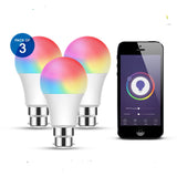 9W Smart Colour Changing Light Bulb, B22 RGB CCT Colour Changing Bulbs, Bluetooth APP Control LED Bulbs Bayonet, WiFi Dimmable, Mood Light for Room Decor & Party (Pack of 3)