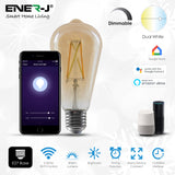 3 Pc Pack ENERJ 8.5W ST64 E27 Edison Screw Smart WiFi Filament Lamp, LED Light Bulb, CCT Changing & Dimmable Amber Retro Style Filament