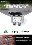 2-Gang, Weatherproof 13A Twin BS Sockets with switch - ENER-J Smart Home